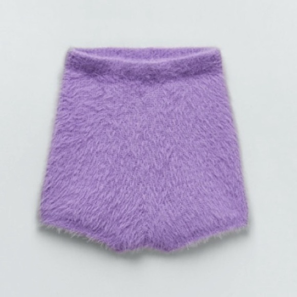 NWT Zara Fuzzy High Waisted Shorts in Lilac - Picture 2 of 8